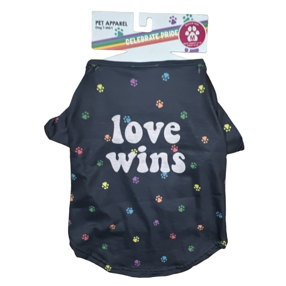 Celebrate Pride Dog Puppy T Shirt M Love Wins Gray w/ Rainbow‎ Colors